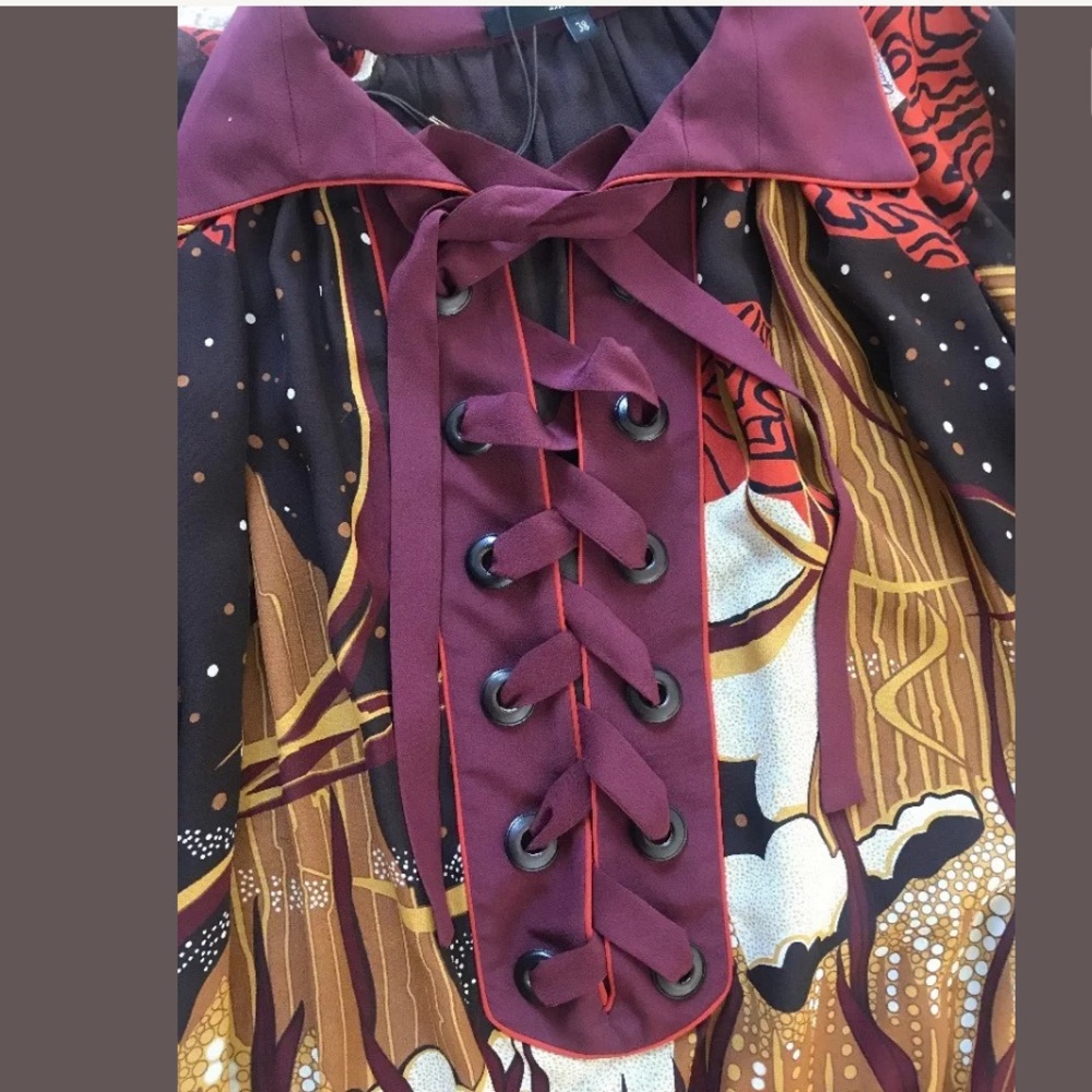 GUCCI Fantasy Print Georgette Lace-up Silk Dress - Picture 6 of 8